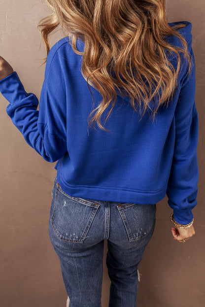 Dark Blue Glittering GAME DAY Patched Cropped Drawstring Hoodie