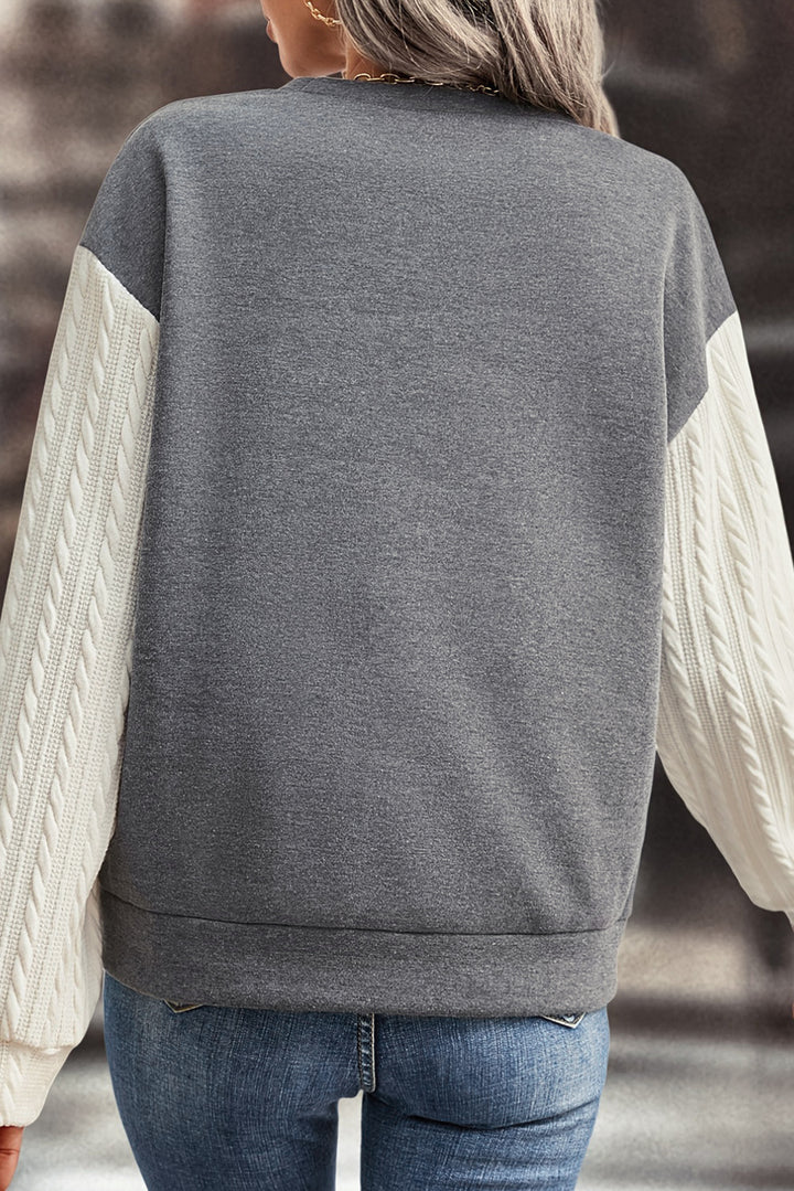 Dark Grey Knitted Sleeve Splicing Pullover Sweatshirt