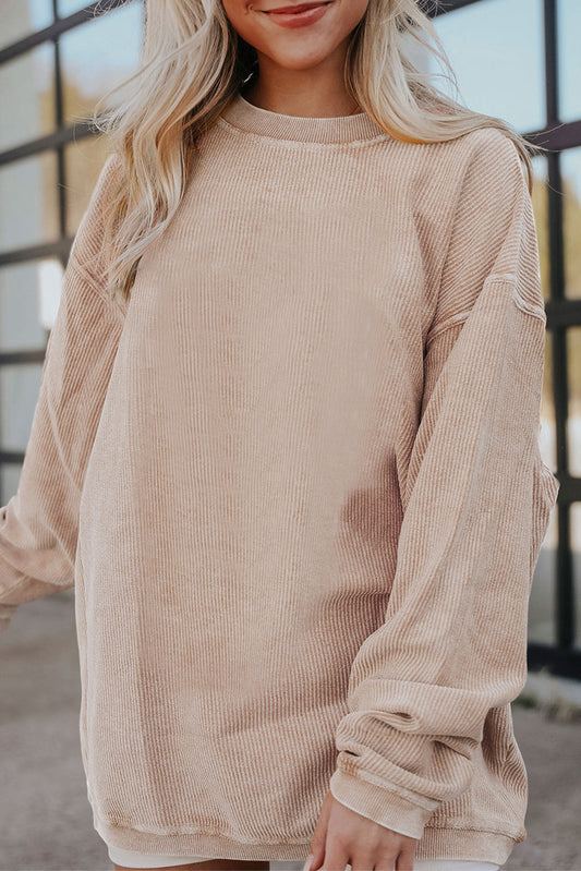 Apricot Drop Shoulder Ribbed Oversized Sweatshirt