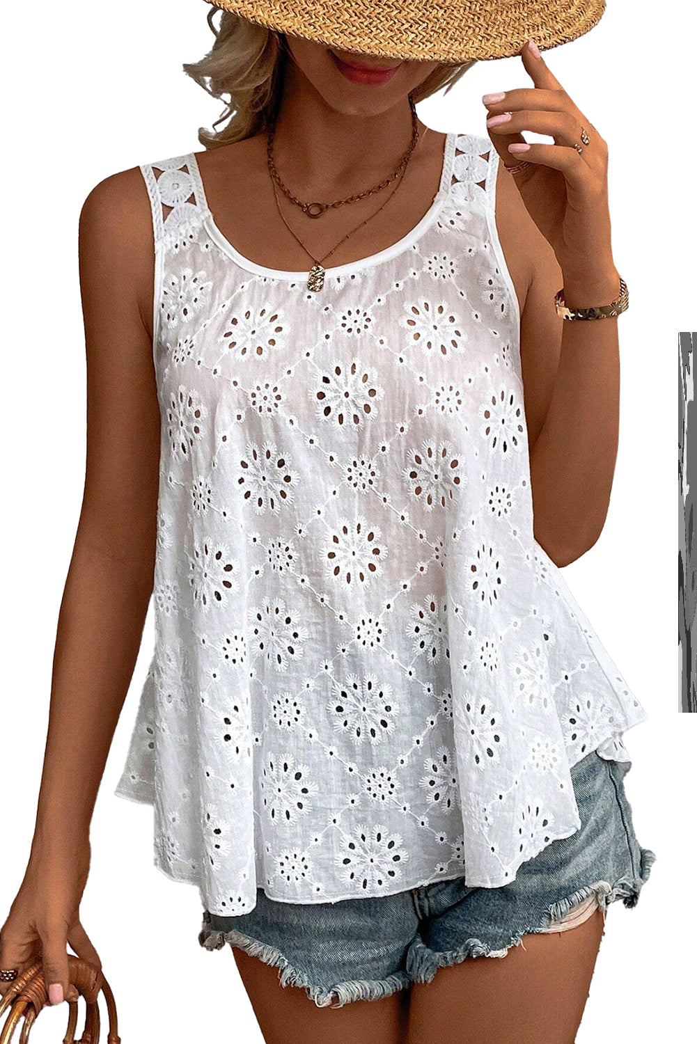 White Eyelet Embroidery Flowy Tank To