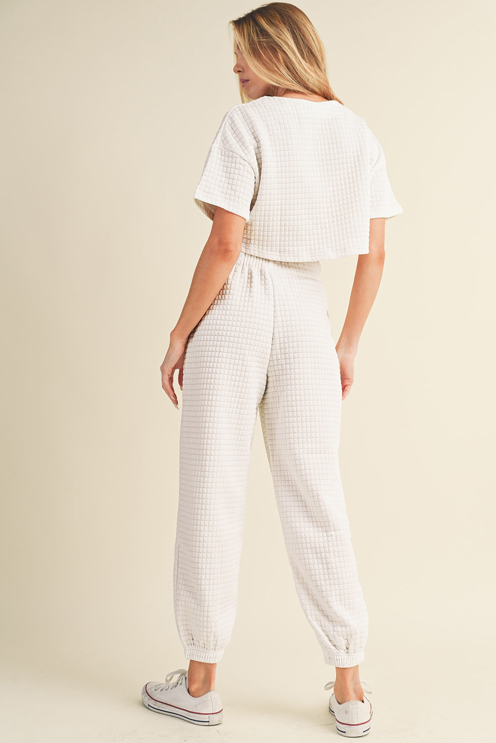 White Lattice Textured Cropped Tee