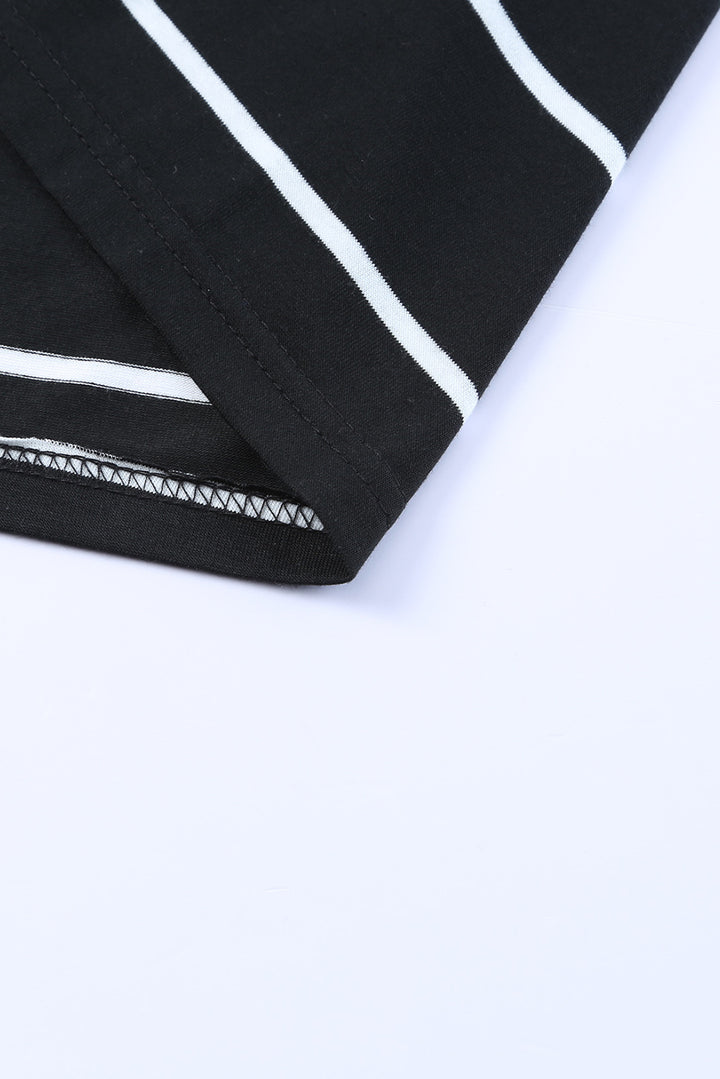Black Stripe Print Open Back Sleeveless Maxi Dress With Slits