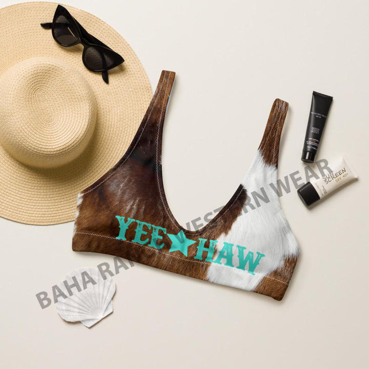 Yeehaw Brown Cow Print Bikini Top