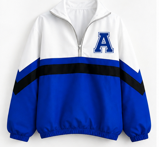Solid Blue Varsity Quarter-Zip Pullover