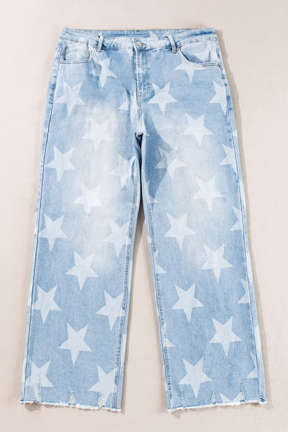 Beau Blue High Waist Star Pattern Plus Size Jeans