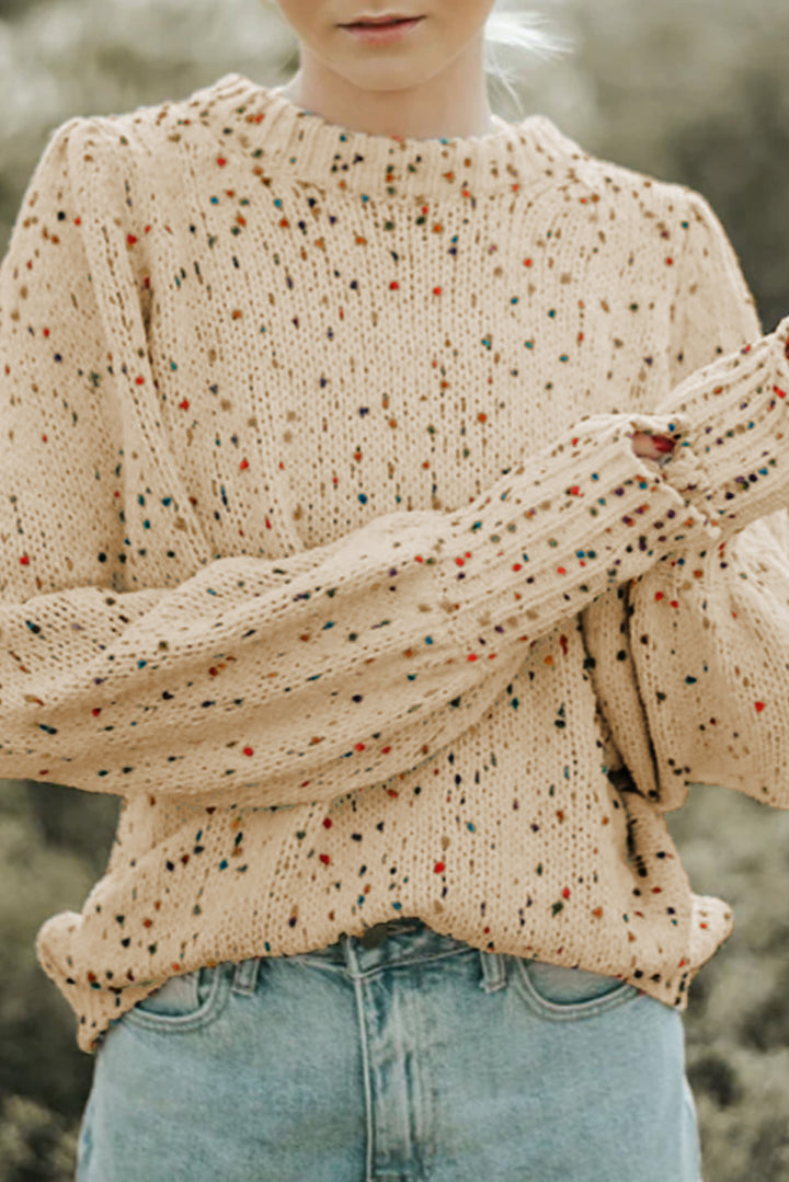 Flaxen Dot Print Long Sleeve Knitted Sweater