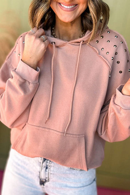 Fushia Stud Detail Kangaroo Pocket Hoodie