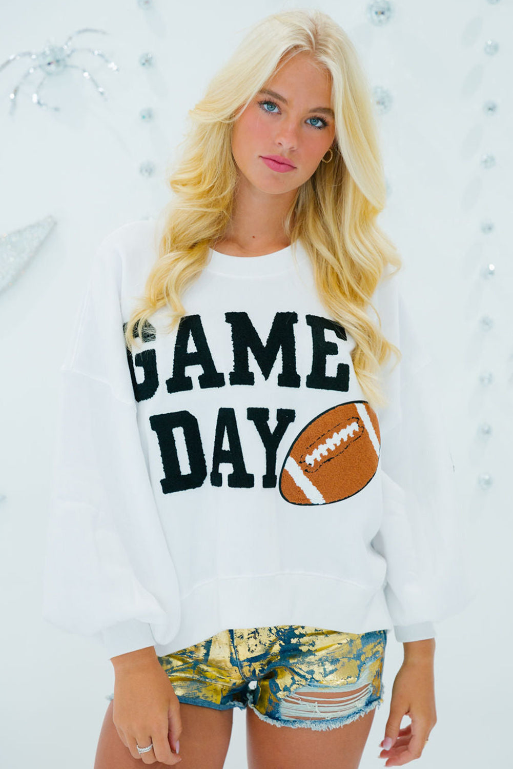 White GAME DAY Varsity Pullover Sweatshirt