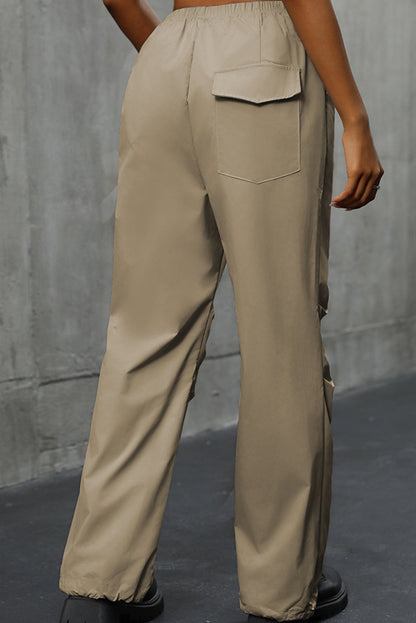 Parchment Elastic Waist Flap Pocket Cargo Pants