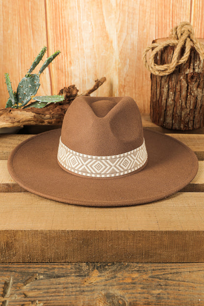 Brown Western Patchwork Flat Brim Cowboy Woven Hat