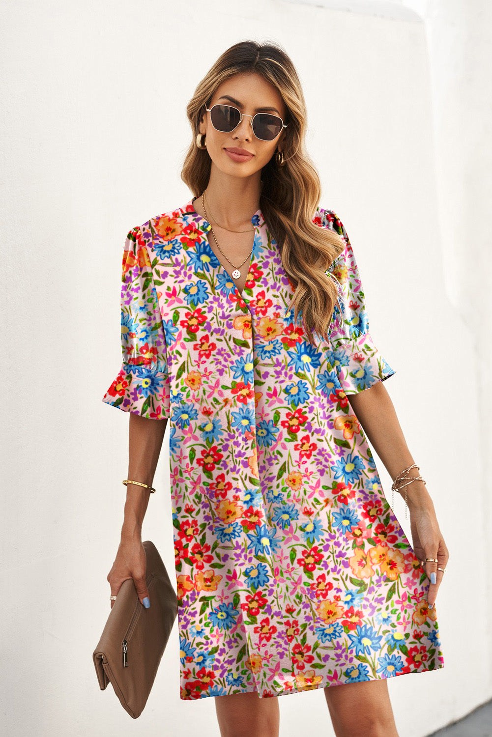 Neck Half Sleeve Casual Tunic Dress