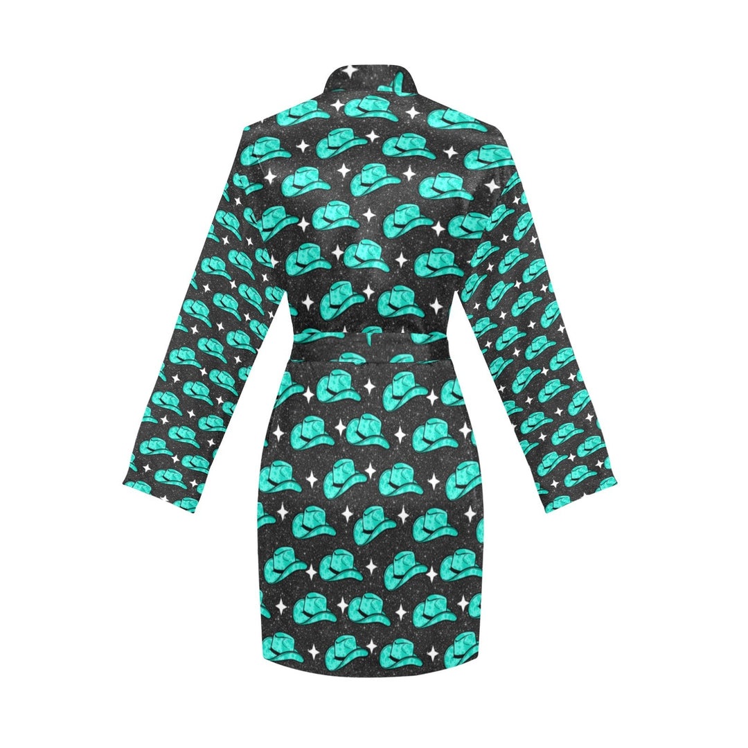 Turquoise cowgirl Hat Women's Belted Satin Feel Dressing Lounge Robe