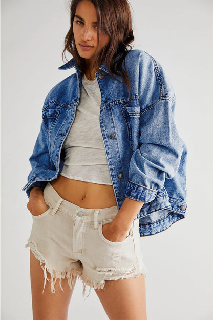 Light Blue Washed Oversized Pocketed Denim Jacket