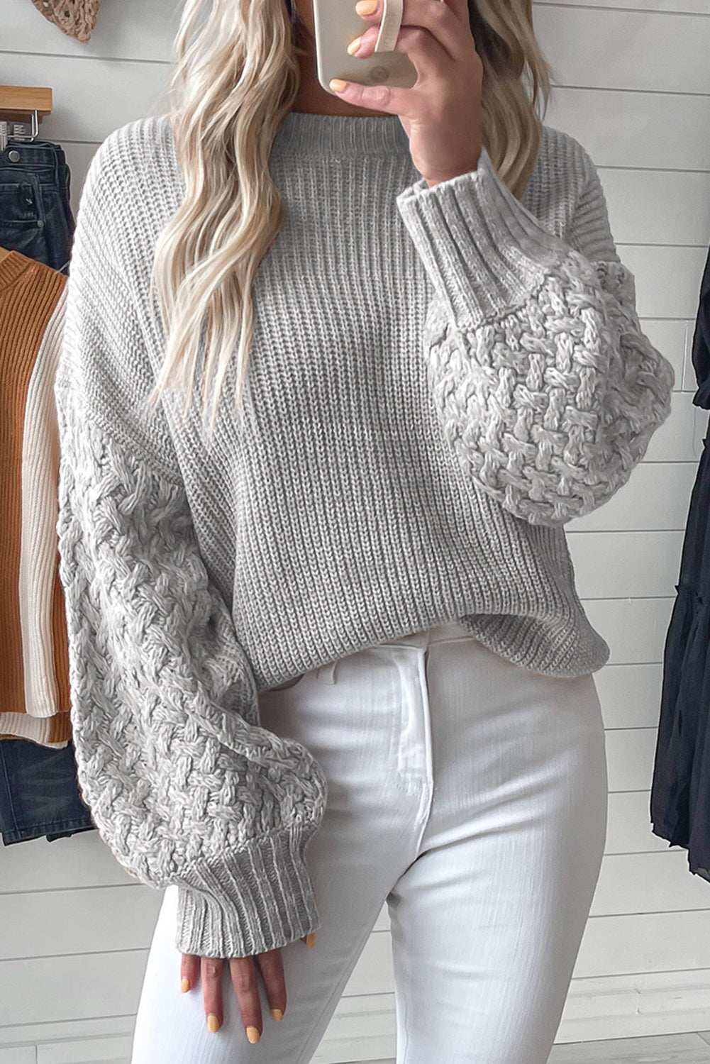 Parchment Chunky Knit Sleeve Drop Shoulder Sweater