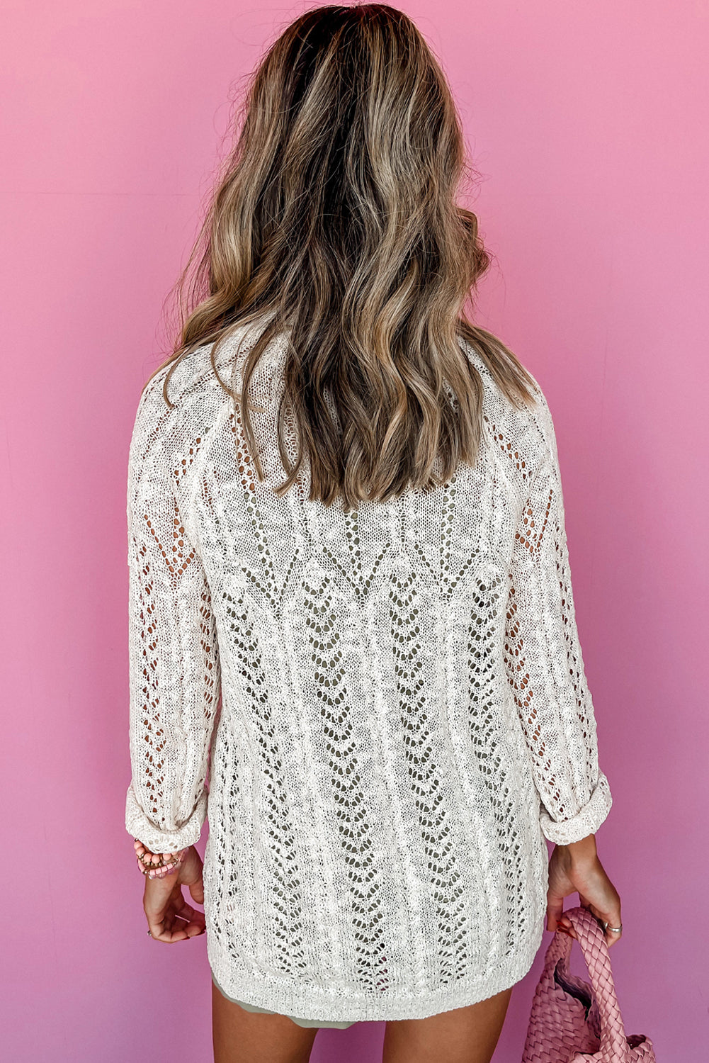 White Plus Size Eyelet Knit Open Front Cardigan