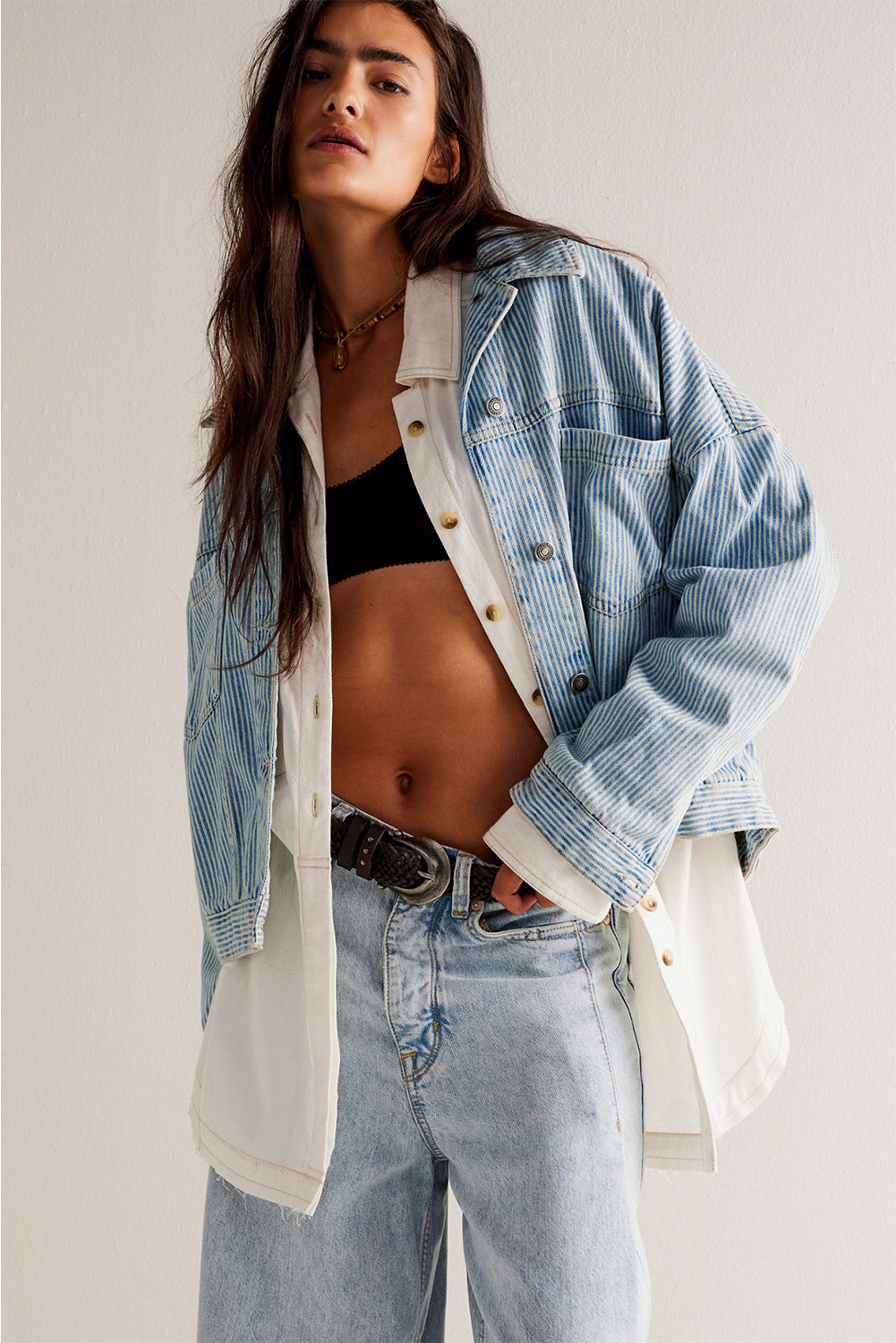 Light Blue Washed Oversized Pocketed Denim Jacket