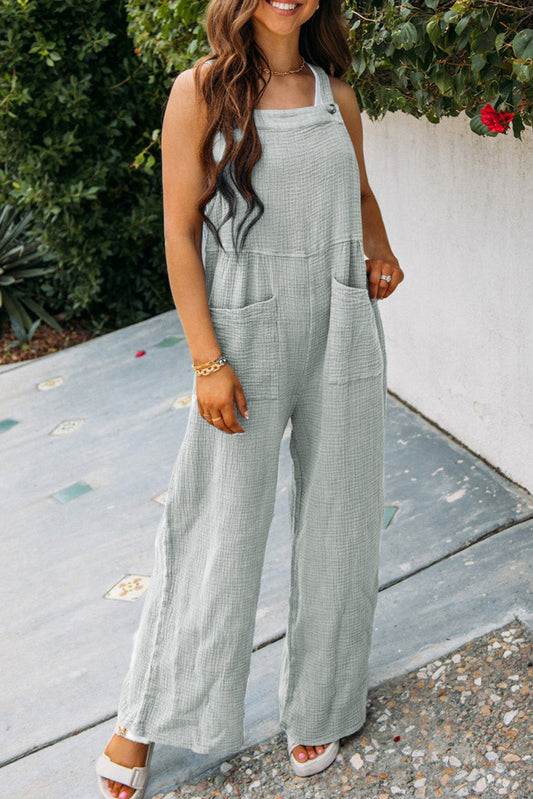 Wholesale Gray Textured Wide Leg Overall with Pockets