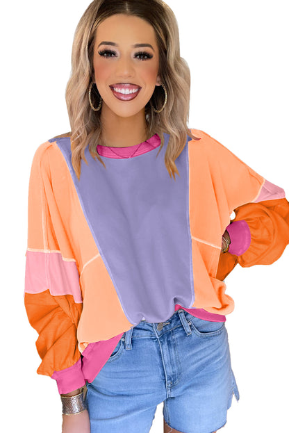 Orchid Petal Colorblock Patchwork Drop Shoulder Top