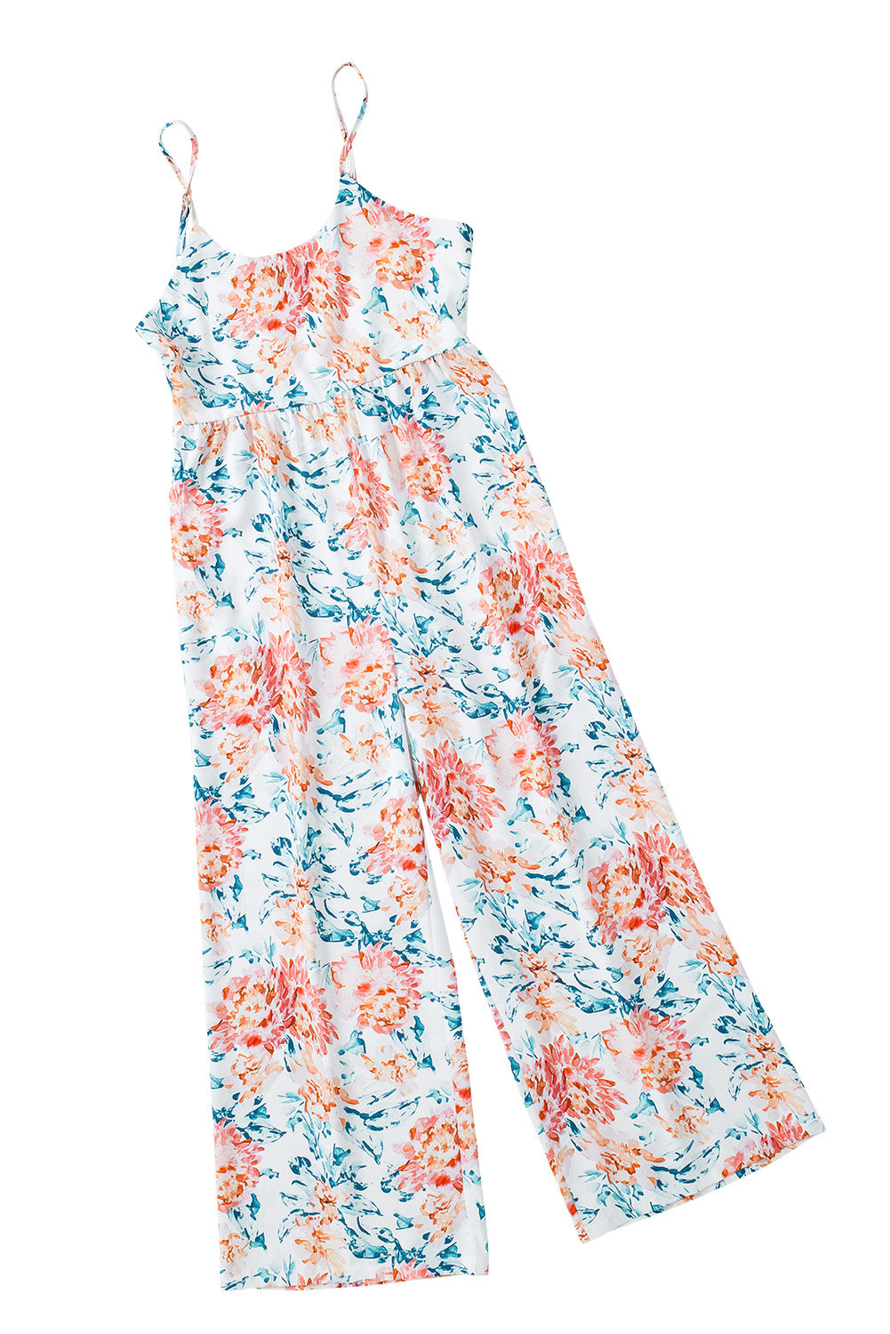 Orange Floral Spaghetti Straps Wide Leg Jumpsuit