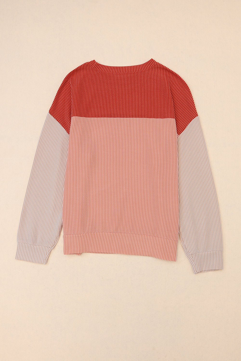 Khaki Color Block Ribbed Loose Long Sleeve Top