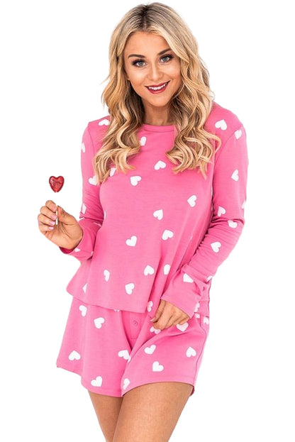 Pink Valentine Heart Print Long Sleeve Top