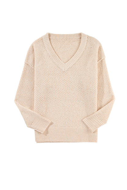 Parchment Plain Oversized Hollowed Knit Sweater