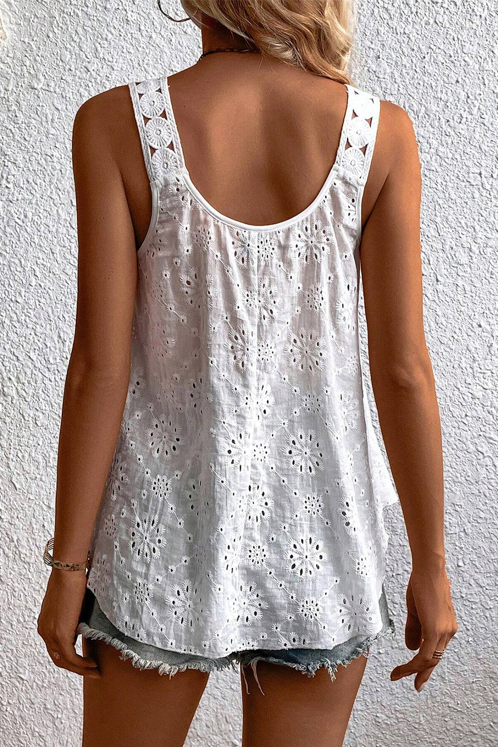 White Eyelet Embroidery Flowy Tank To