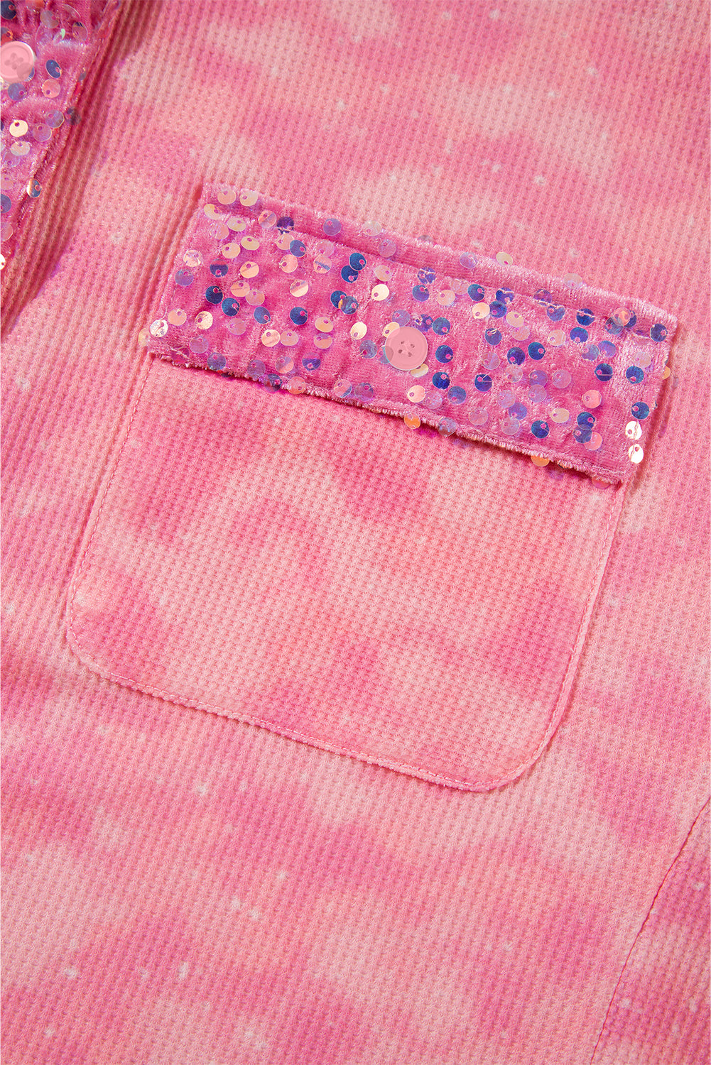 Pink Mineral Wash Sequin Patchwork Flap Pocket Shacket