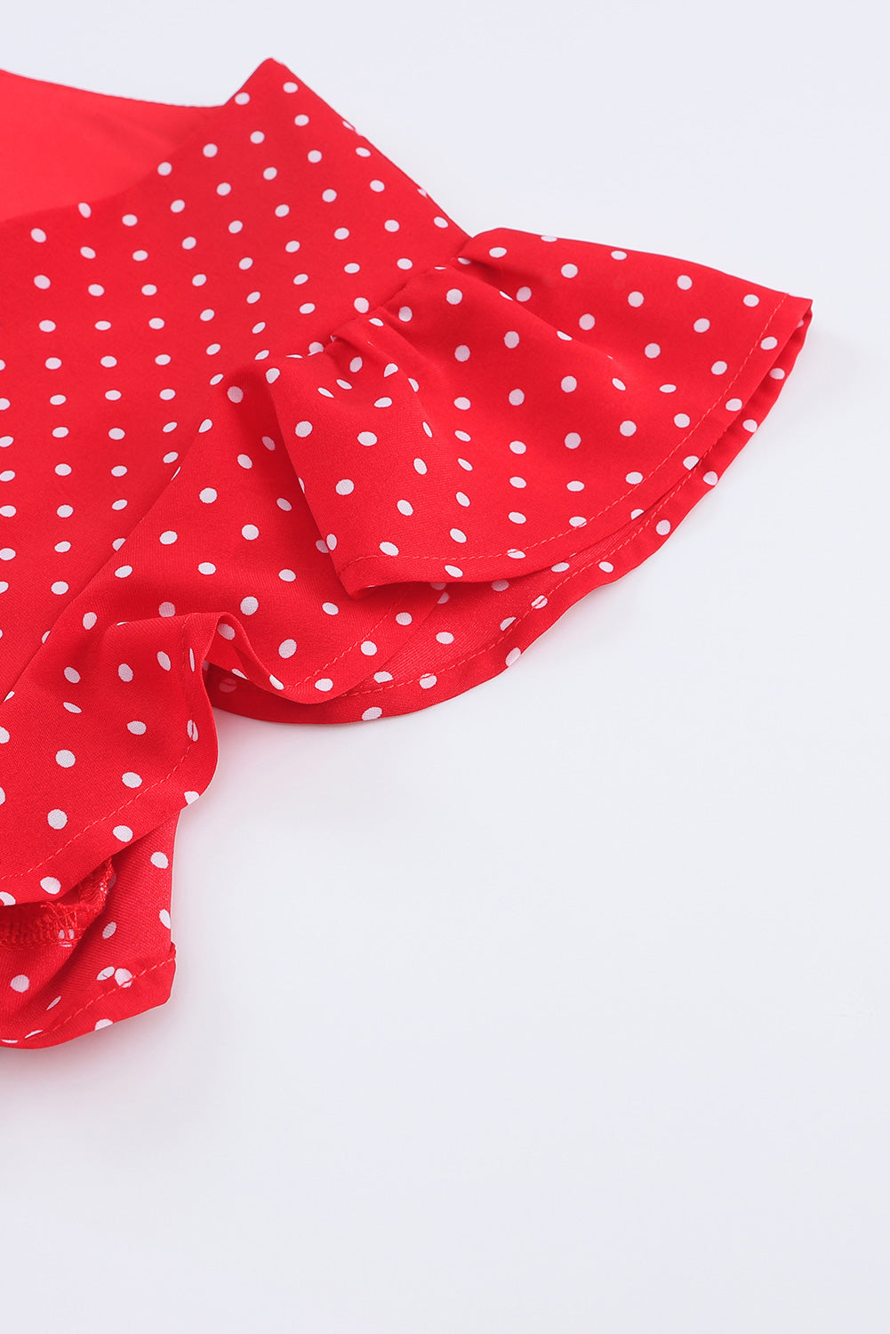 Red Polka Dot V Neck Ruffle Shoulder Short Dress