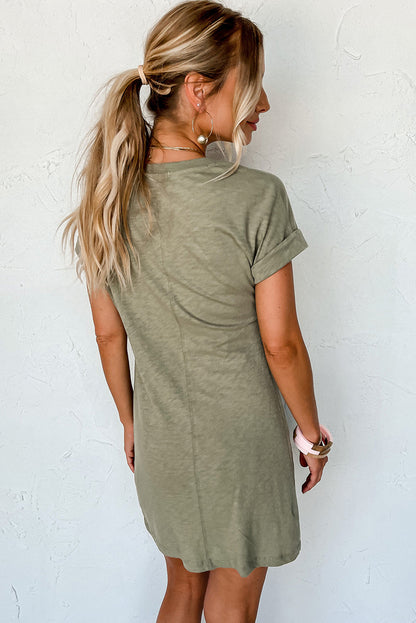 Laurel Green Folded Sleeve Twisted Mini T-Shirt Dress