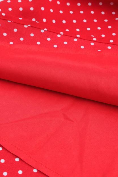 Red Polka Dot V Neck Ruffle Shoulder Short Dress