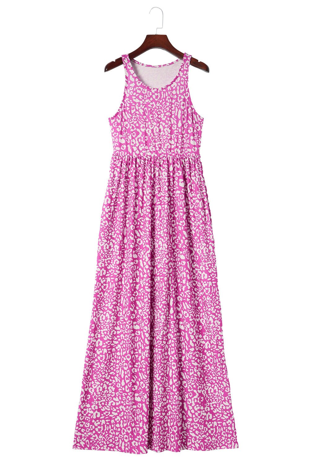 Pink Sleeveless Floor Length Leopard Print Dress