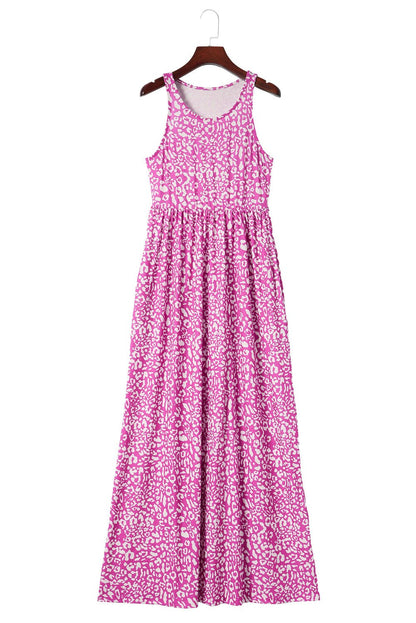 Pink Sleeveless Floor Length Leopard Print Dress