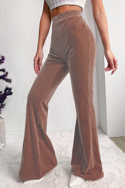 Black Solid Color High Waist Corduroy Flare Pants