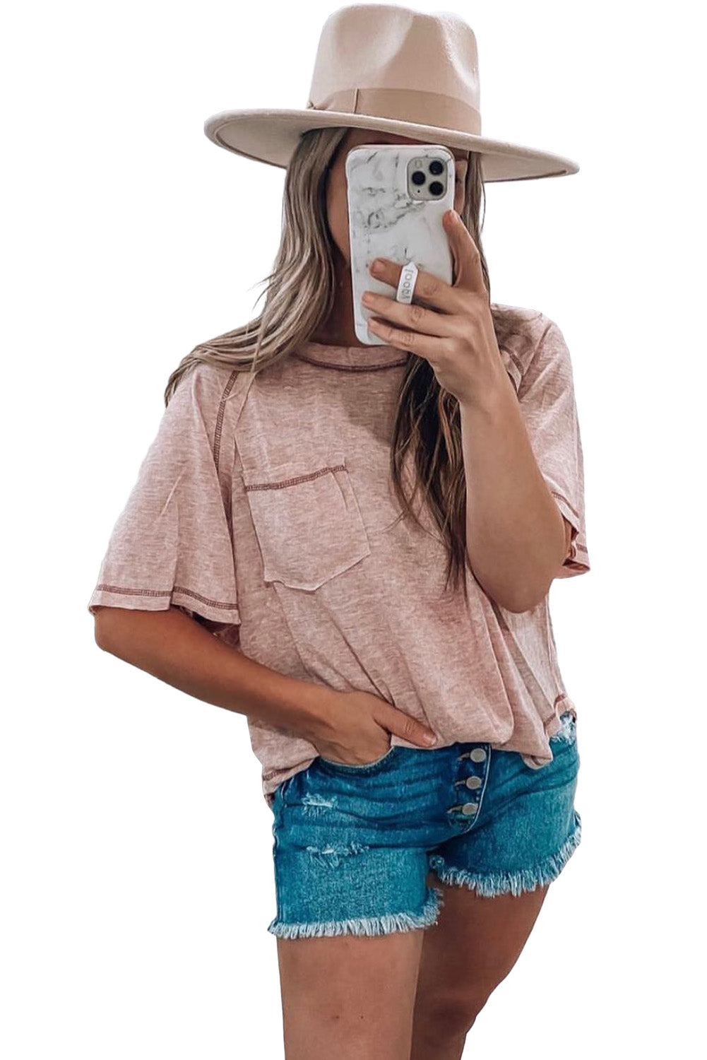 Dusty Pink Exposed Seam Loose Fit T Shirt