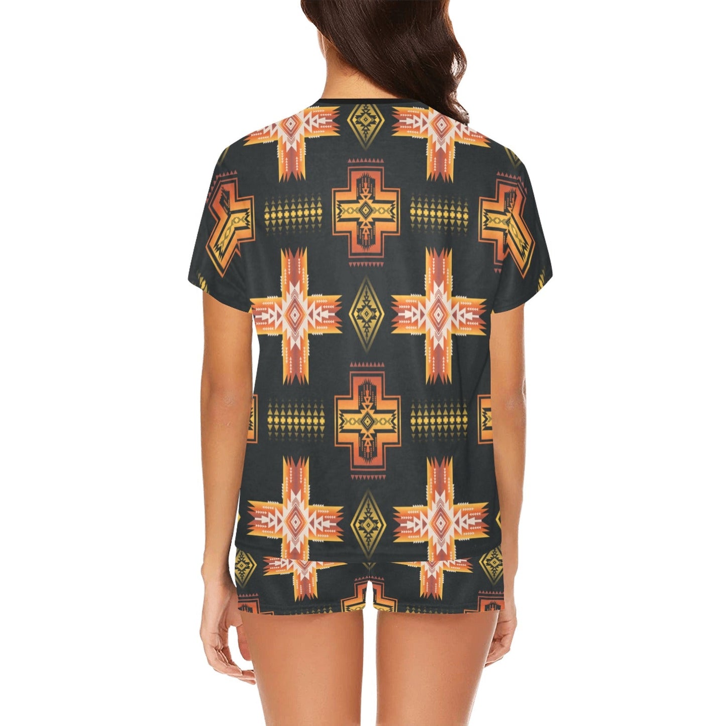 Fire Aztec T Shirt Shorts Pajamas Set