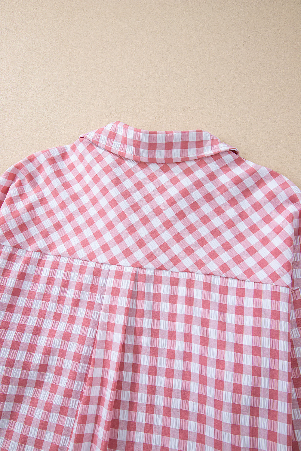 Pink Gingham Print Chest Pockets Buttoned Shirt