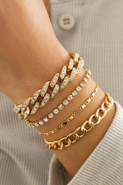 Silvery 4pcs Rhinestone Decor Adjustable Chain Bracelet Set