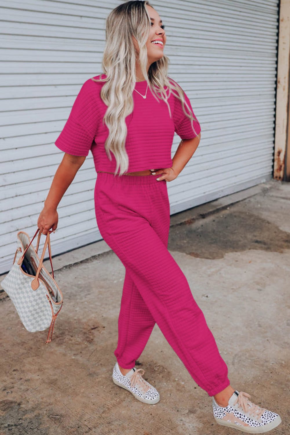 White Lattice Textured Cropped Tee