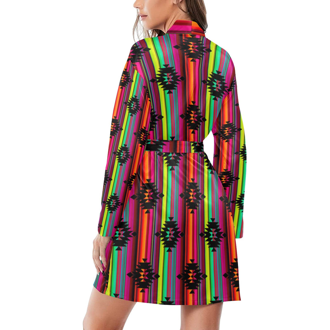 Neon Aztec Women's Long Sleeve Belted Satin Feel Dressing Lounge Robe