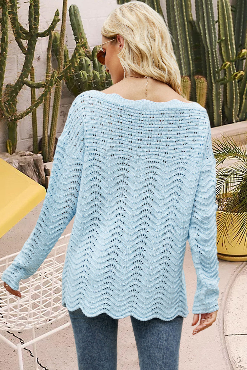 Myosotis Knitted Cut Out Round Neck Long Sleeve Top