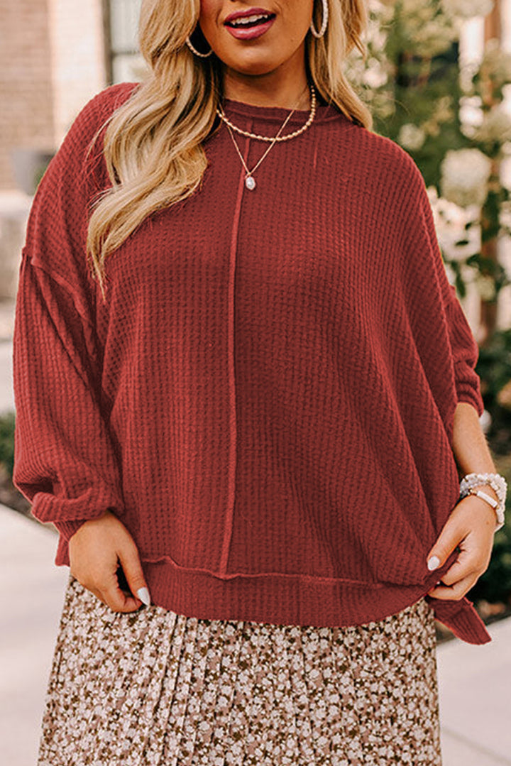 Gold Flame Exposed Seam Detail Waffle Knit Top