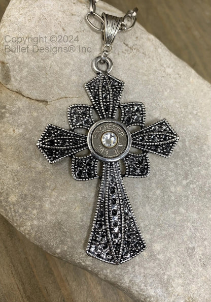 Cross Necklace, Antique & Black Custom Bullet Necklace, Nickel or Brass, 308, 30-06,  243, 45 Auto, 270, 6.5 Creedmoor, 7mm-08