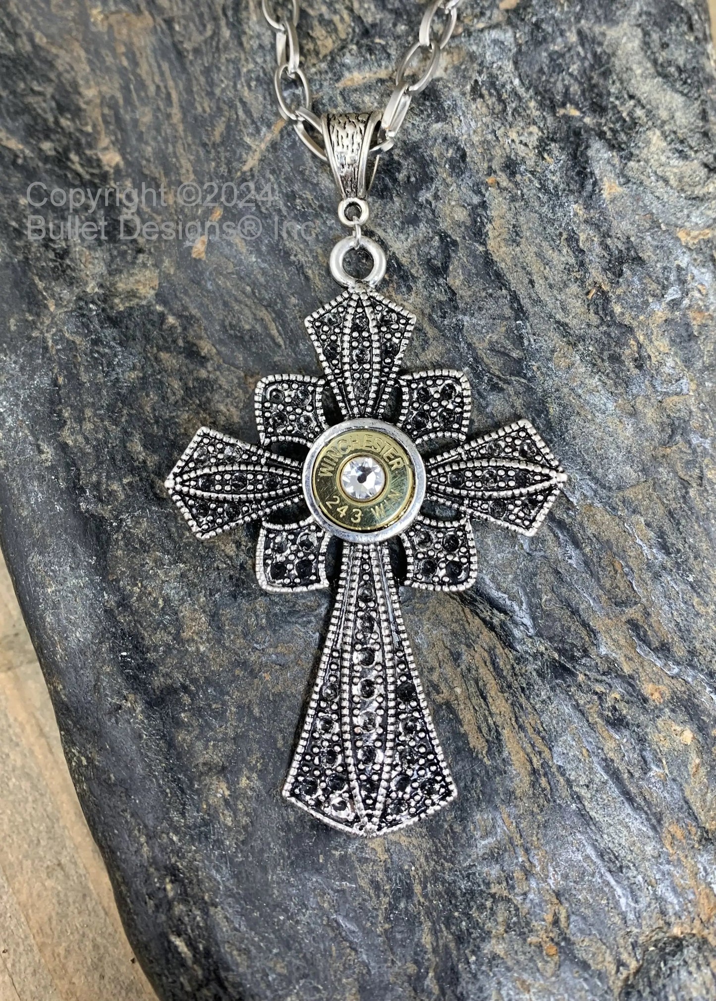 Cross Necklace, Antique & Black Custom Bullet Necklace, Nickel or Brass, 308, 30-06,  243, 45 Auto, 270, 6.5 Creedmoor, 7mm-08