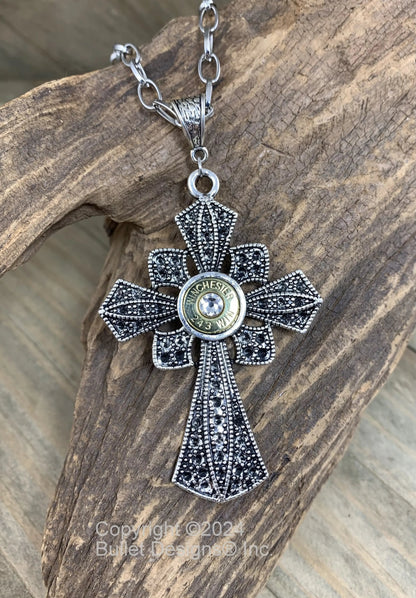Cross Necklace, Antique & Black Custom Bullet Necklace, Nickel or Brass, 308, 30-06,  243, 45 Auto, 270, 6.5 Creedmoor, 7mm-08