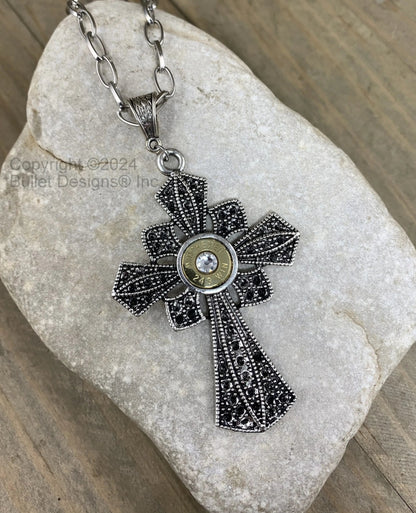 Cross Necklace, Antique & Black Custom Bullet Necklace, Nickel or Brass, 308, 30-06,  243, 45 Auto, 270, 6.5 Creedmoor, 7mm-08