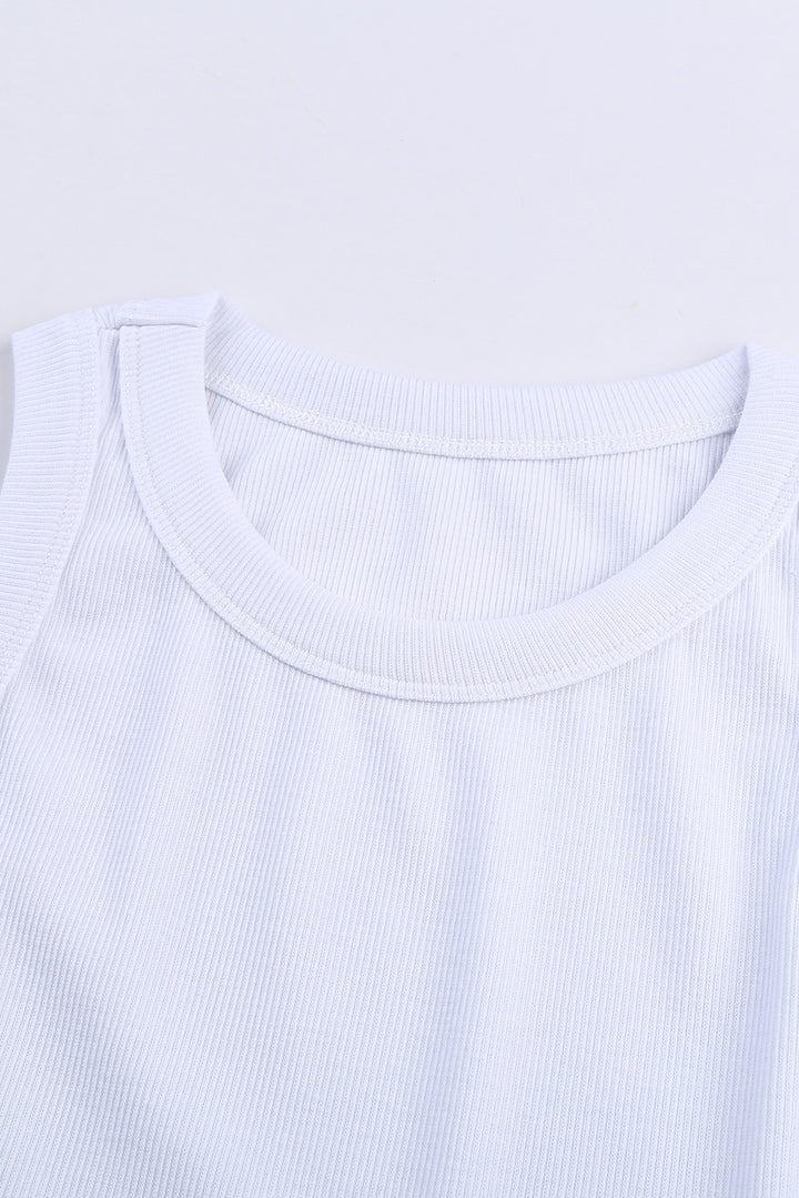 Plain White Solid Round Neck Ribbed Tank Top