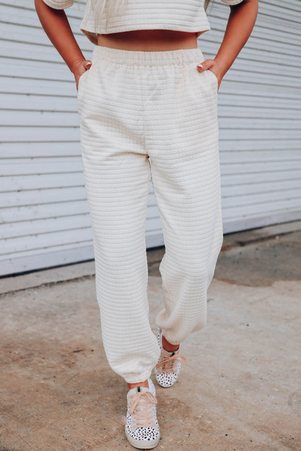 White Lattice Textured Cropped Tee