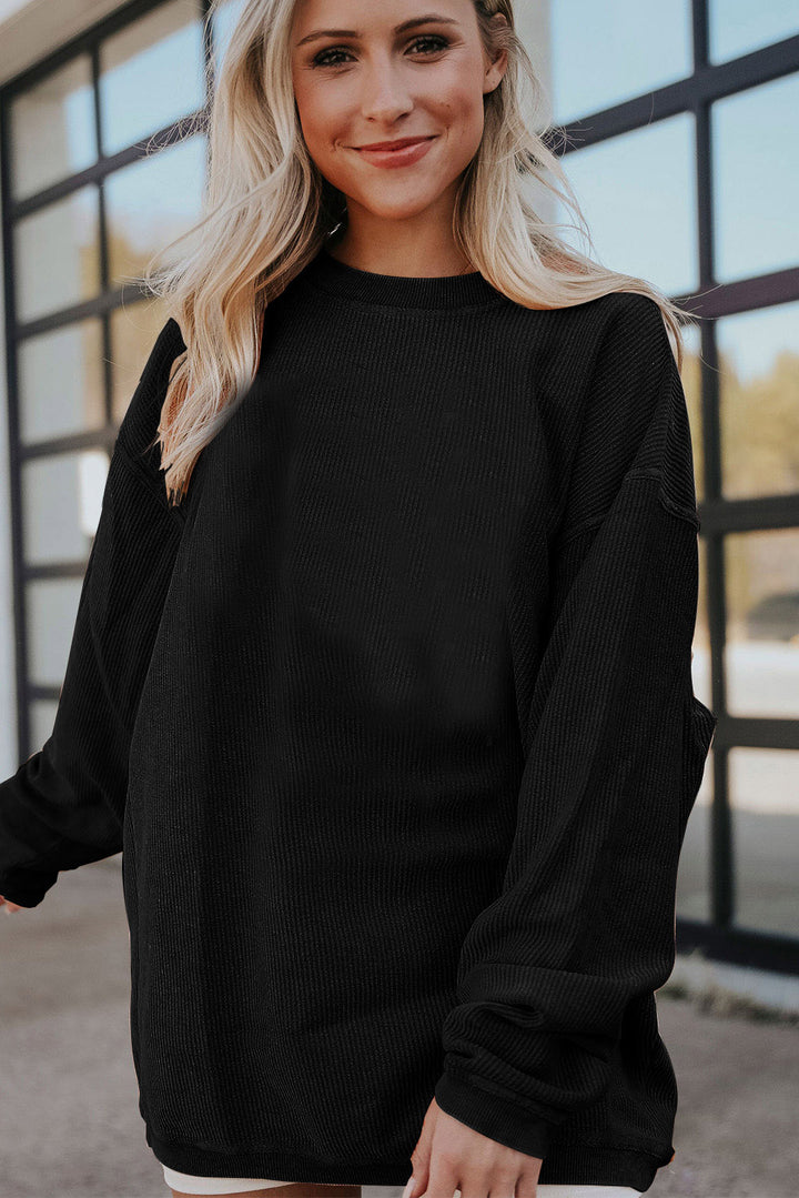 Apricot Drop Shoulder Ribbed Oversized Sweatshirt