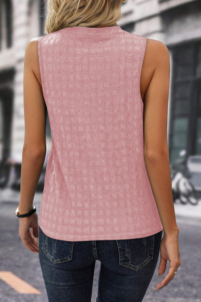 Pink Textured Split V Neck Sleeveless Shirt